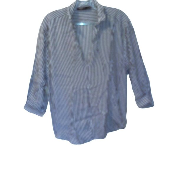 ZARA WOMAN Blouse Size Small Pullover 3/4 Cuff Sleeve Blue/White Stripe - Picture 2 of 7